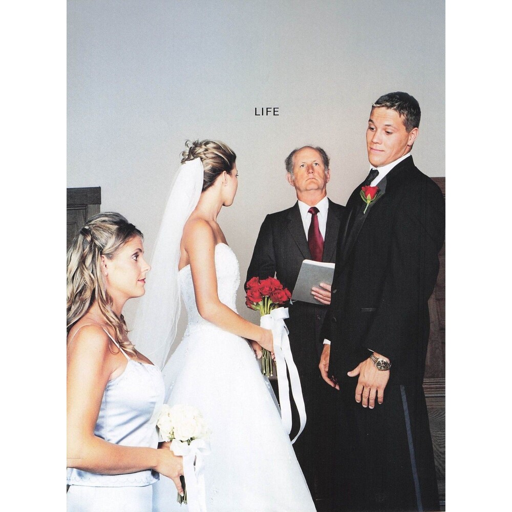Vintage 2005 print ad life funny wedding man staring at sexy woman altar dress
